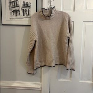 Joie Beige Turtleneck Sweater with Black Accents